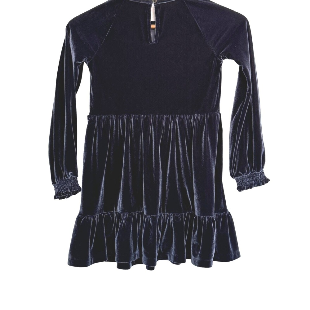Crewcuts Velvet Tiered Party Dress Kids Size S Long Sleeve Ruffle Slate Blue - Picture 2 of 12